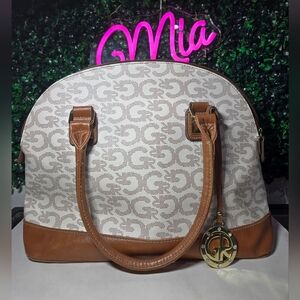 Stylish Brown and Cream Women's Bag LOOK AT VIDEO MAKEUP STAINS IN THE INSIDE